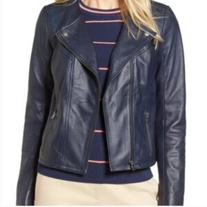 Nordstrom Halogen Dark Navy Buttery Leather Moto Jacket S